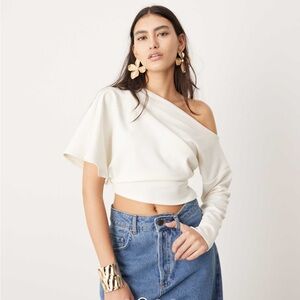 ASOS EDITION One Shoulder Drape Top in White